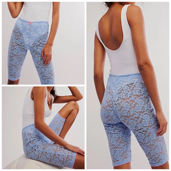 NWOT Free People Intimately All Day Lace Capris Kentucky Blue - Picture 2 of 9
